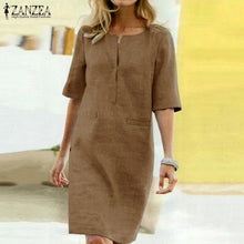 Load image into Gallery viewer, 2019 ZANZEA Elegant Women O Neck Short Sleeve Midi Dress Summer Solid Long Shirt Dress Robe Work Sundress Femme Party Vestido