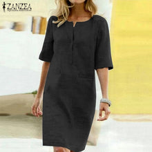 Load image into Gallery viewer, 2019 ZANZEA Elegant Women O Neck Short Sleeve Midi Dress Summer Solid Long Shirt Dress Robe Work Sundress Femme Party Vestido