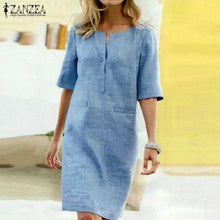 Load image into Gallery viewer, 2019 ZANZEA Elegant Women O Neck Short Sleeve Midi Dress Summer Solid Long Shirt Dress Robe Work Sundress Femme Party Vestido