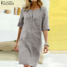 Load image into Gallery viewer, 2019 ZANZEA Elegant Women O Neck Short Sleeve Midi Dress Summer Solid Long Shirt Dress Robe Work Sundress Femme Party Vestido
