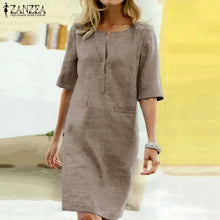 Load image into Gallery viewer, 2019 ZANZEA Elegant Women O Neck Short Sleeve Midi Dress Summer Solid Long Shirt Dress Robe Work Sundress Femme Party Vestido