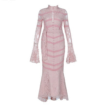Load image into Gallery viewer, Beateen 2019 New Fashion Sweet Casual Lace Maxi Dresses Pink Flare Long Sleeve Spring Embroidery Floral