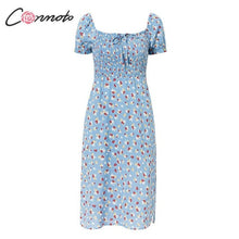 Load image into Gallery viewer, Conmoto Vintage Lace up Floral Midi Dress Bohemian Women Split Sexy Beach Dress 2019 Summer Boho Print Dress Vestidos