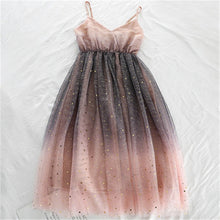 Load image into Gallery viewer, Mesh Gradient Sling Vintage Dress Chic Streetwear Loose Casual High Waist Stars Long Puff V Neck Party Maxi Retro Dress