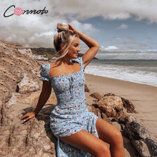 Load image into Gallery viewer, Conmoto Vintage Lace up Floral Midi Dress Bohemian Women Split Sexy Beach Dress 2019 Summer Boho Print Dress Vestidos