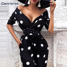 Load image into Gallery viewer, Women Deep V-Neck Dot Print O-Ring Belted Dress Casual Sheath Knee-Length Summer Elegant Night Club Slim Fit Party Dress